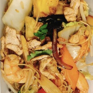 Nouilles sautées aux porc et crevettes       